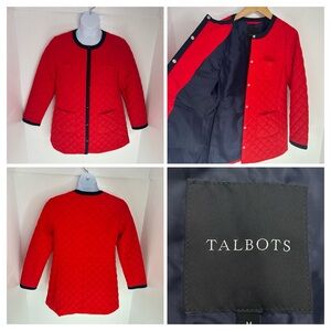 Talbots Red Diamond Quilted Jacket Size Medium Hip Length Coat Poly Fill Classic